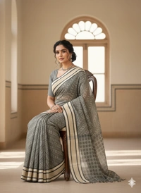  SKU1188 : Pure Khadi Cotton Saree – Handwoven, Lightweight & Breathable Fabric - Hand Wash, Yes