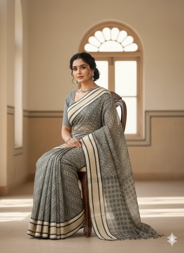  SKU1188 : Pure Khadi Cotton Saree – Handwoven, Lightweight & Breathable Fabric - Hand Wash, Yes