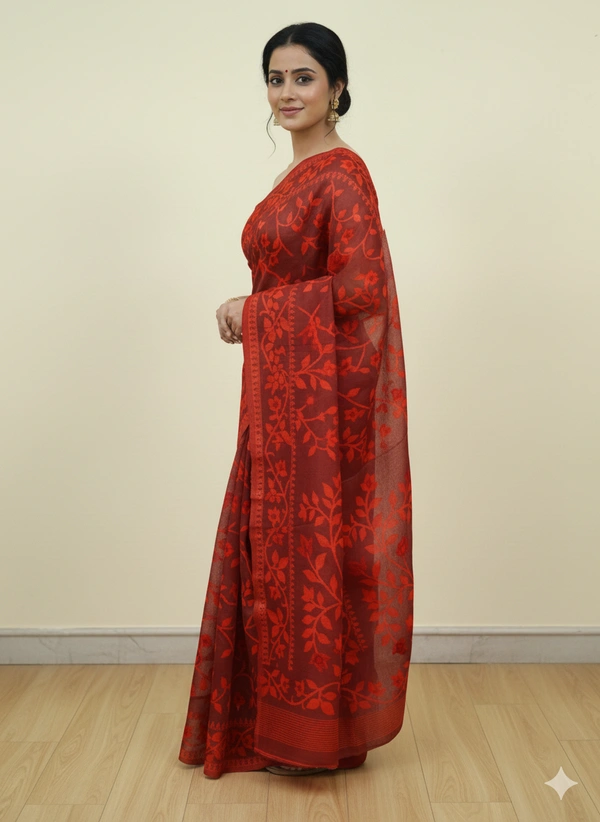 SKU1152 : Elegant Cotton Blend Jamdani Saree | Dhakai Jamdai - Hand Wash, Yes