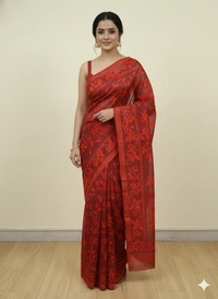 SKU1152 : Elegant Cotton Blend Jamdani Saree | Dhakai Jamdai - Hand Wash, Yes