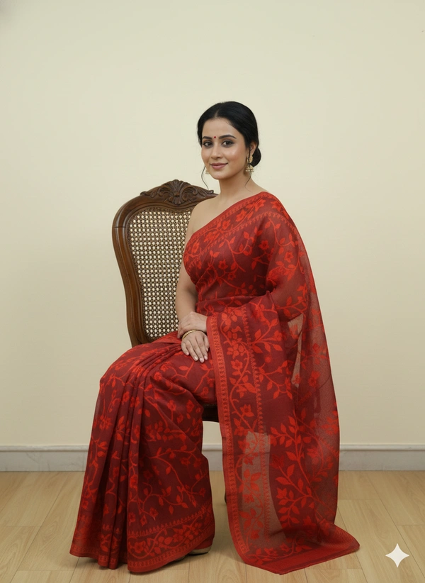 SKU1152 : Elegant Cotton Blend Jamdani Saree | Dhakai Jamdai - Hand Wash, Yes