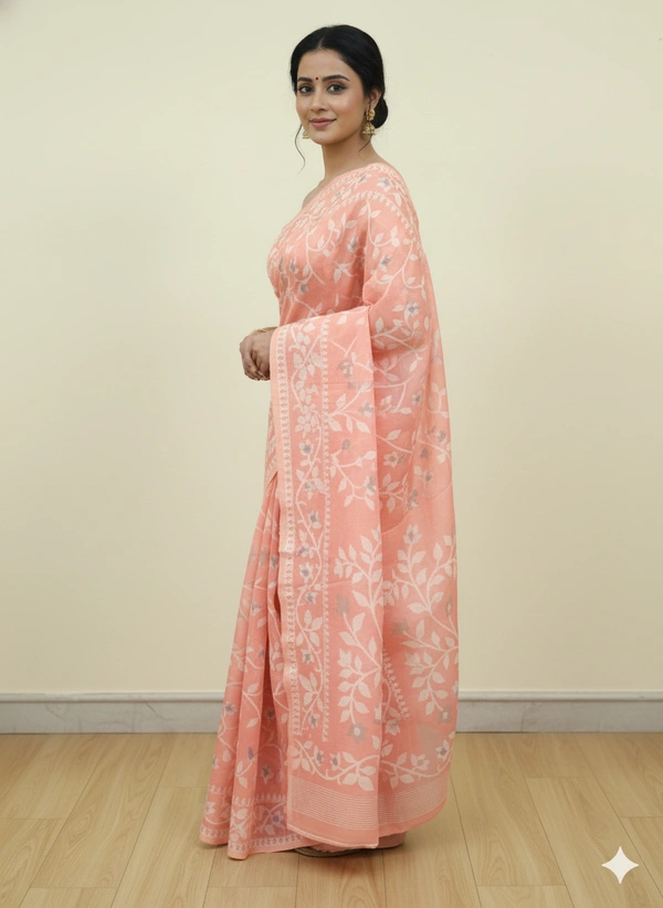 SKU1153 : Elegant Cotton Blend Jamdani Saree | Dhakai Jamdai - Hand Wash, Yes