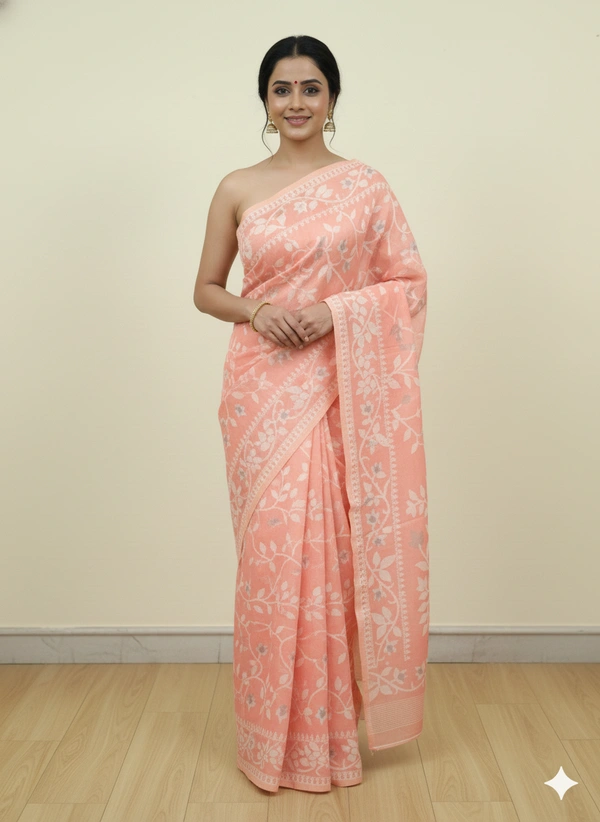 SKU1153 : Elegant Cotton Blend Jamdani Saree | Dhakai Jamdai - Hand Wash, Yes