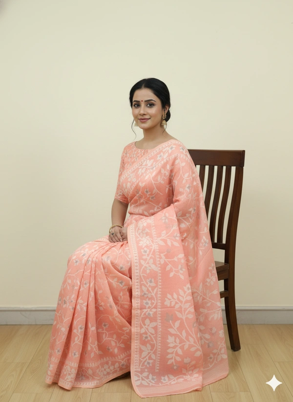 SKU1163 : Elegant Cotton Blend Jamdani Saree | Dhakai Jamdai - Hand Wash, Yes