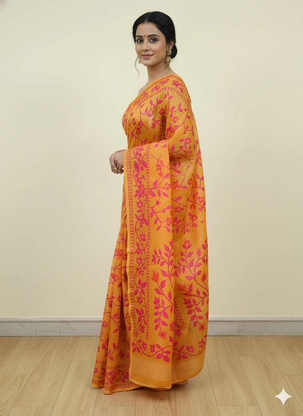 SKU1154 : Elegant Cotton Blend Jamdani Saree | Dhakai Jamdai - Hand Wash, Yes
