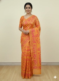SKU1154 : Elegant Cotton Blend Jamdani Saree | Dhakai Jamdai - Hand Wash, Yes