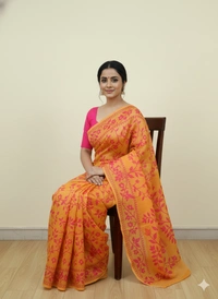 SKU1154 : Elegant Cotton Blend Jamdani Saree | Dhakai Jamdai - Hand Wash, Yes