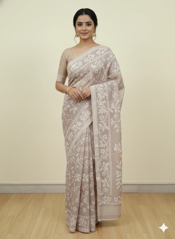 SKU1155 : Elegant Cotton Blend Jamdani Saree | Dhakai Jamdai - Hand Wash, Yes