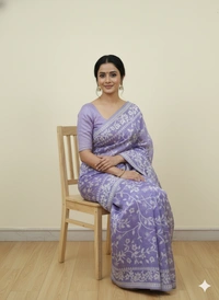 SKU1157 : Elegant Cotton Blend Jamdani Saree | Dhakai Jamdai - Hand Wash, Yes