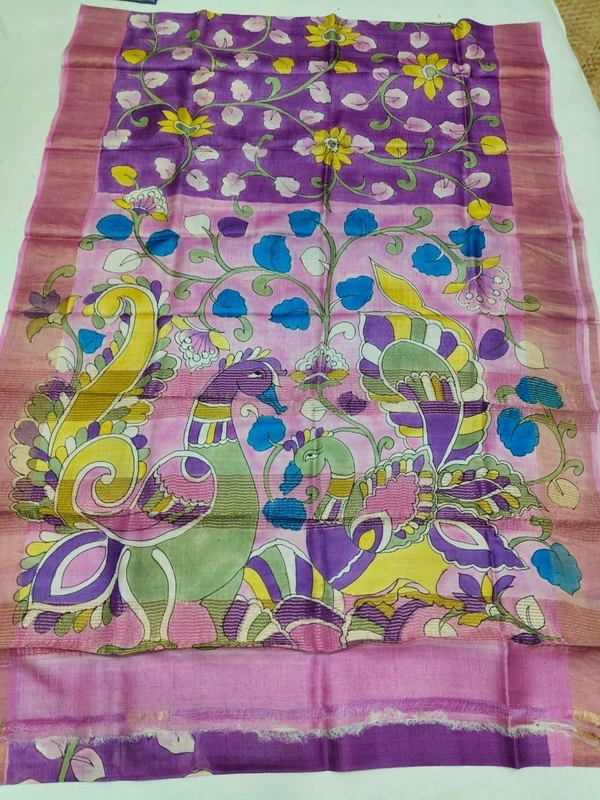 SKU0808: Elegant Pure Tussar Silk Saree – Handwoven | Jori Work | Kalamkari - Kalamkari, Dry Wash Only, Yes