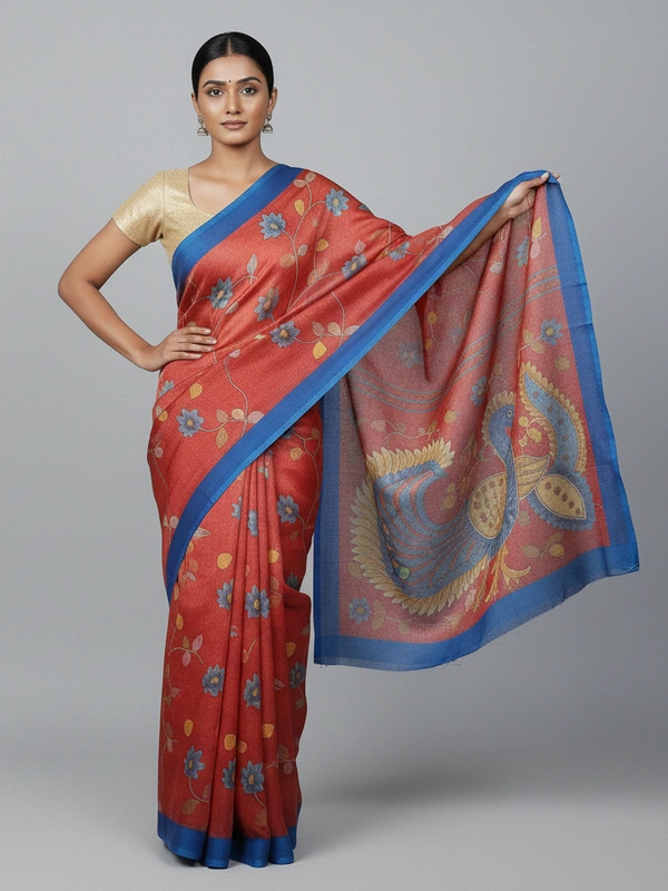 SKU0813: Elegant Pure Tussar Silk Saree – Handwoven | Jori Work | Kalamkari - Kalamkari, Dry Wash Only, Yes