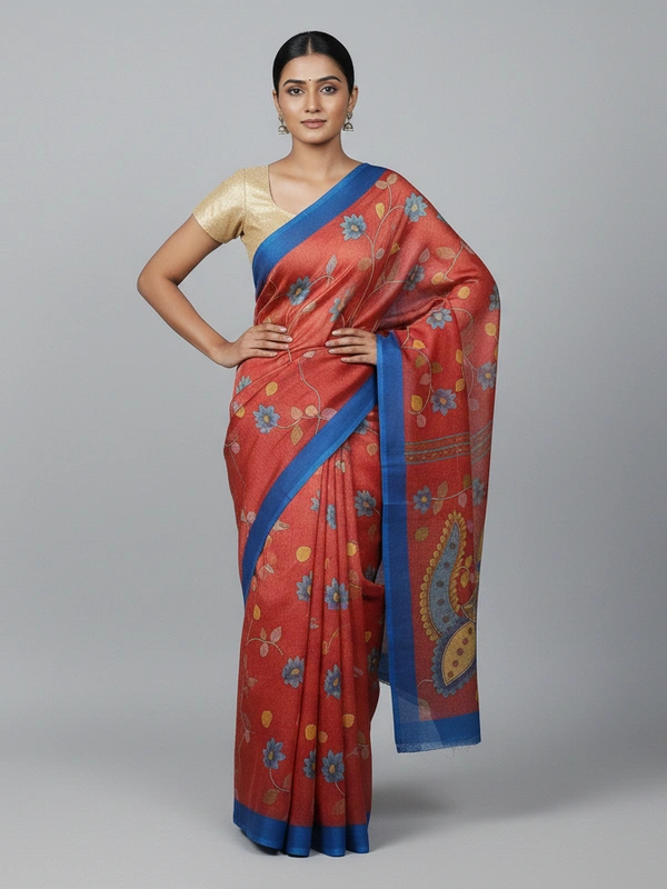 SKU0813: Elegant Pure Tussar Silk Saree – Handwoven | Jori Work | Kalamkari - Kalamkari, Dry Wash Only, Yes