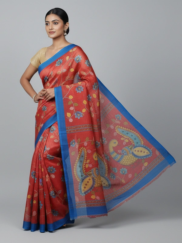SKU0813: Elegant Pure Tussar Silk Saree – Handwoven | Jori Work | Kalamkari - Kalamkari, Dry Wash Only, Yes