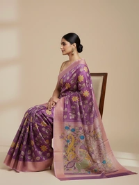 SKU0808: Elegant Pure Tussar Silk Saree – Handwoven | Jori Work | Kalamkari - Kalamkari, Dry Wash Only, Yes