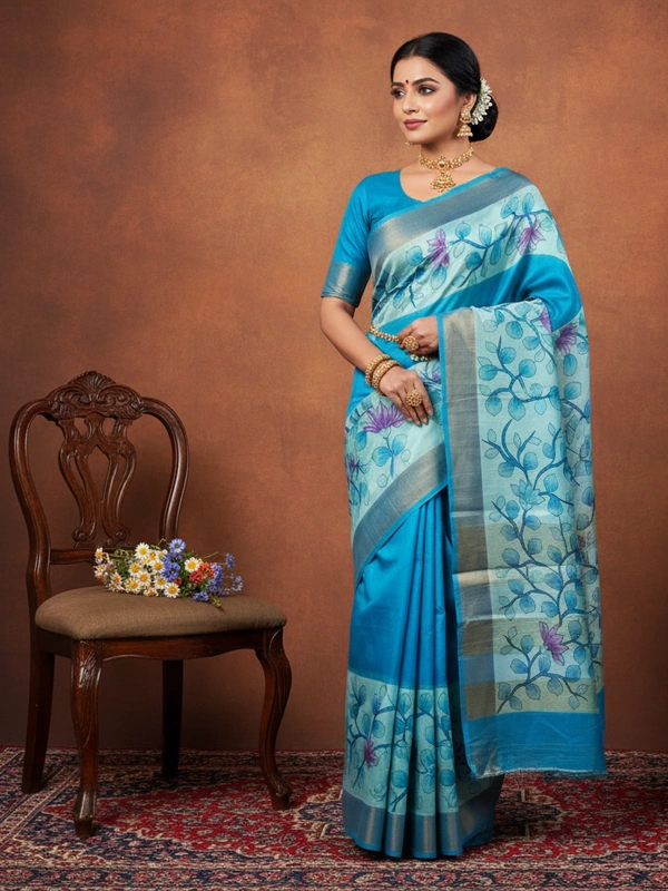 SKU0814: Elegant Pure Tussar Silk Saree – Handwoven | Jori Work | Kalamkari - Kalambari, Dry Wash Only, Yes