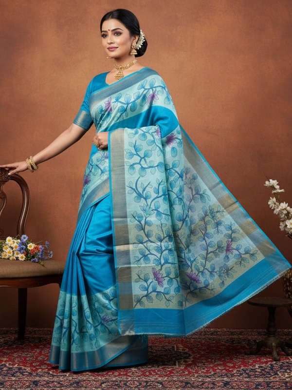 SKU0814: Elegant Pure Tussar Silk Saree – Handwoven | Jori Work | Kalamkari - Kalambari, Dry Wash Only, Yes