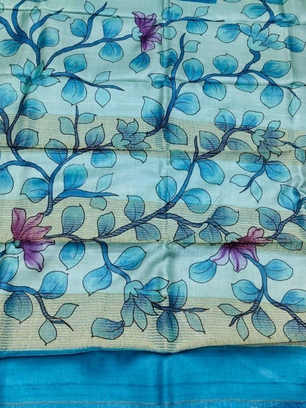 SKU0814: Elegant Pure Tussar Silk Saree – Handwoven | Jori Work | Kalamkari - Kalambari, Dry Wash Only, Yes