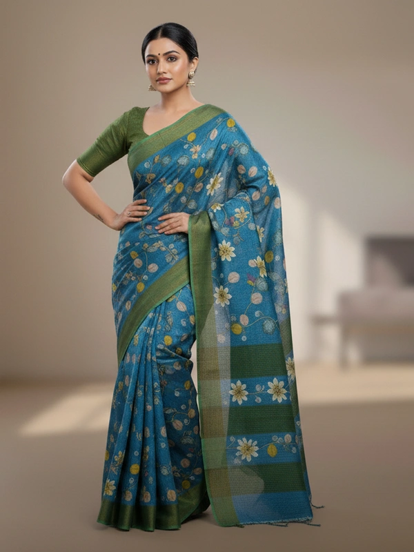 SKU0809: Elegant Pure Tussar Silk Saree – Handwoven | Jori Work | Kalamkari - Kalamkari, Dry Wash Only, Yes