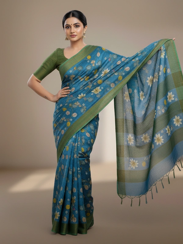 SKU0809: Elegant Pure Tussar Silk Saree – Handwoven | Jori Work | Kalamkari - Kalamkari, Dry Wash Only, Yes