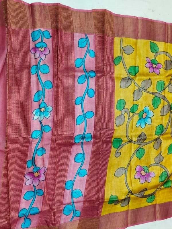 SKU0810: Elegant Pure Tussar Silk Saree – Handwoven | Jori Work | Kalamkari - Kalamkari, Dry Wash Only, Yes
