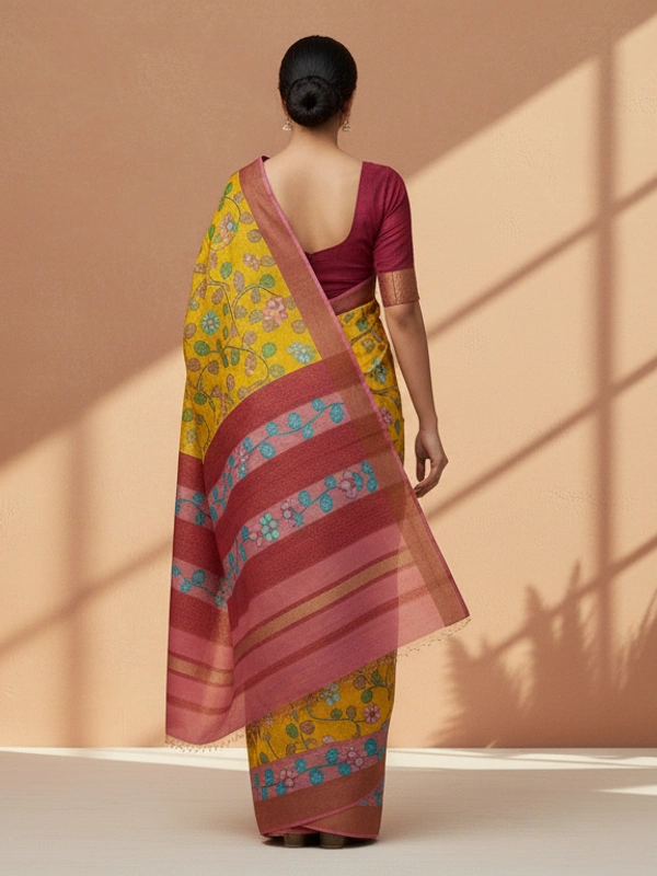 SKU0810: Elegant Pure Tussar Silk Saree – Handwoven | Jori Work | Kalamkari - Kalamkari, Dry Wash Only, Yes