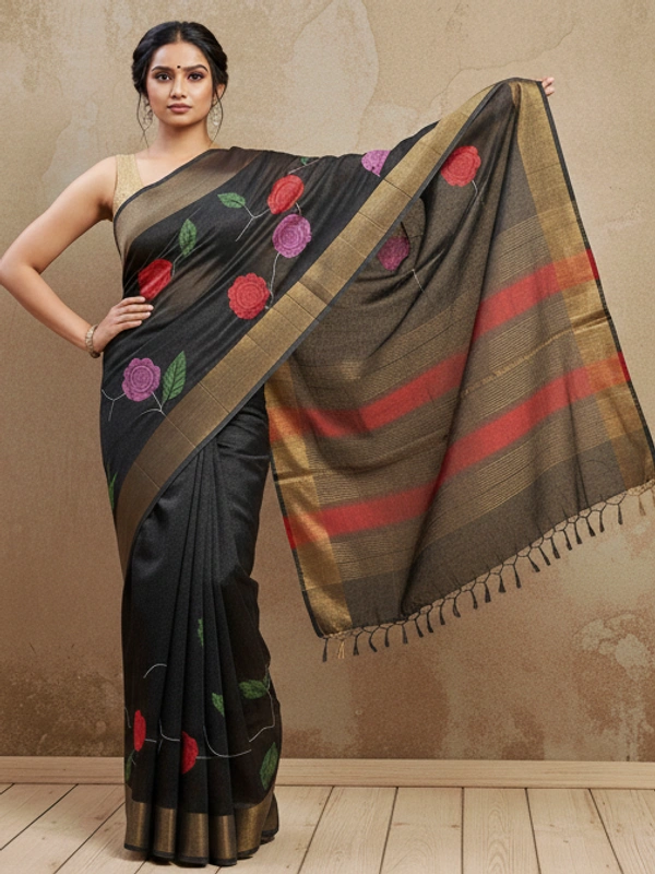 SKU0811: Elegant Pure Tussar Silk Saree – Handwoven | Jori Work | Kalamkari - Kalamkari, Dry Wash Only, Yes