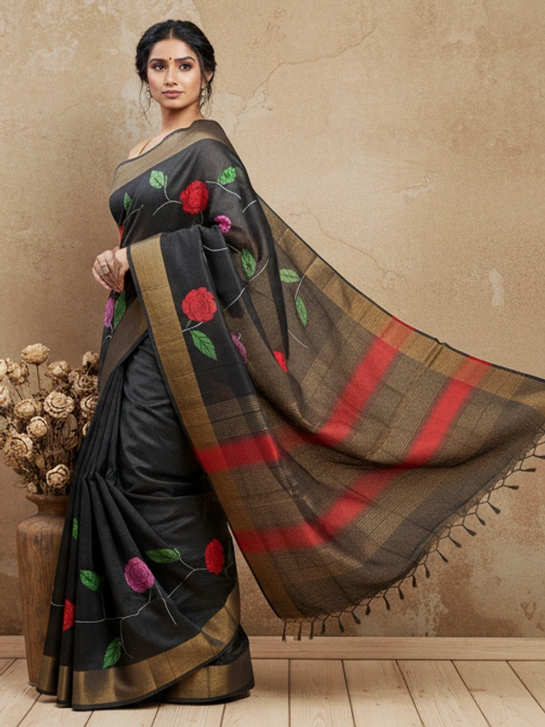 SKU0811: Elegant Pure Tussar Silk Saree – Handwoven | Jori Work | Kalamkari - Kalamkari, Dry Wash Only, Yes