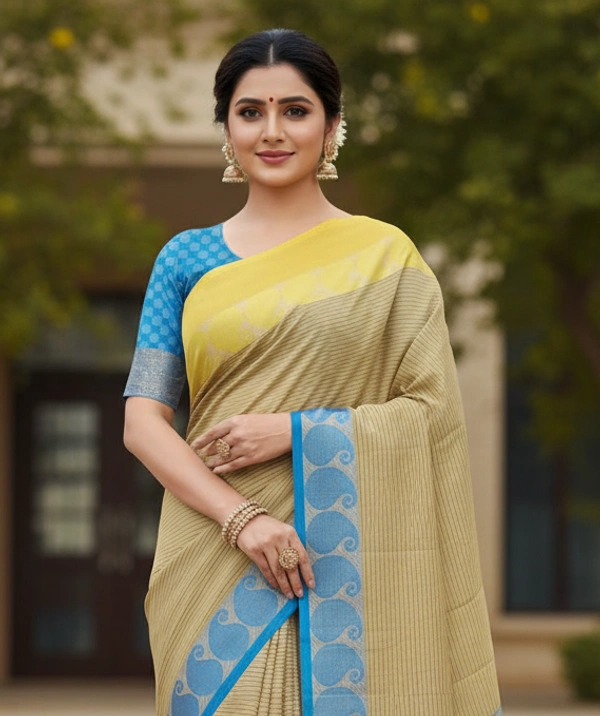 SKU1197 : Pure Khadi Cotton Saree – Handwoven, Lightweight & Breathable Fabric - Hand Wash, No