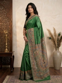 SKU0505 : Pure Ghicha Silk Saree–Handwoven Elegance from Bengal - Normal Length 6.3 mtr Plus, Plain / Solid, Dry Clean Only, Yes