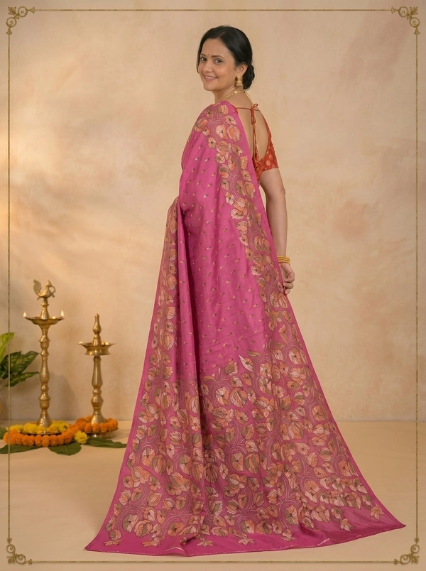 SKU0603 : Pure Silk Kantha Stitch Saree – Handcrafted Bengal Heritage - Normal Length 6.3 mtr Plus, Kantha Stitch, Dry Clean Only, Yes