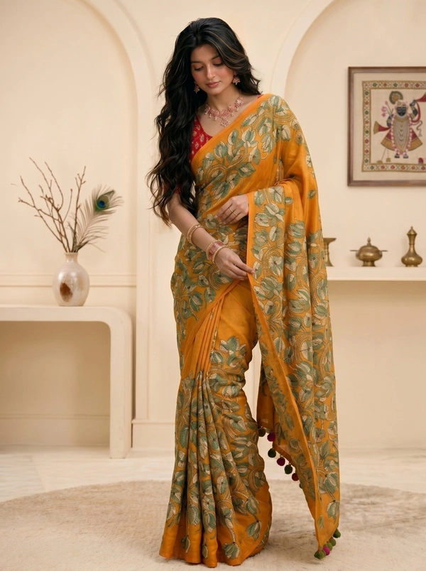 SKU0604 : Pure Silk Kantha Stitch Saree – Handcrafted Bengal Heritage - Normal Length 6.3 mtr Plus, Kantha Stitch, Dry Clean Only, Yes