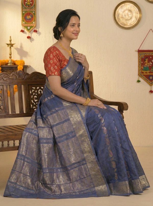SKU0594 : Traditional Bengal Garad Silk Saree – Pure Handwoven Elegance | Swarnachari - Normal Length 6.3 mtr Plus, Zari Work, Dry Clean Only, Yes