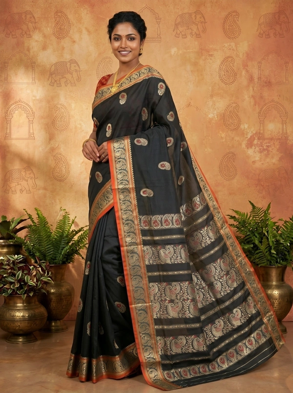 SKU0597 : Traditional Bengal Garad Silk Saree – Pure Handwoven Elegance | Swarnachari - Normal Length 6.3 mtr Plus, Zari Work, Dry Clean Only, Yes