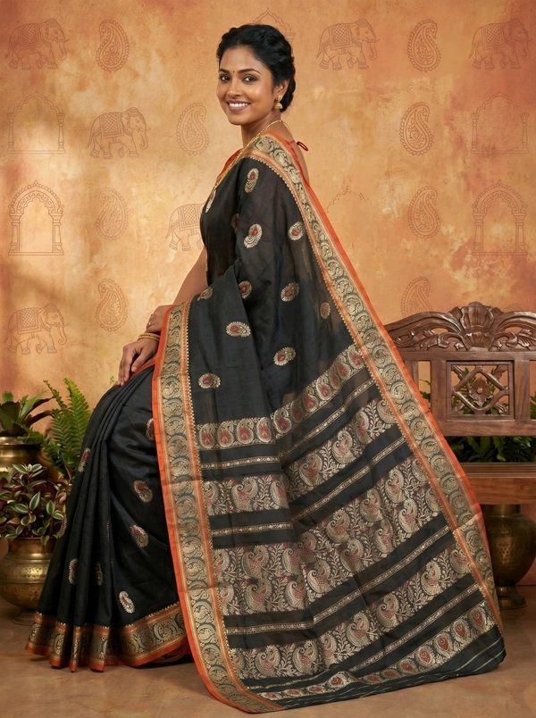 SKU0597 : Traditional Bengal Garad Silk Saree – Pure Handwoven Elegance | Swarnachari - Normal Length 6.3 mtr Plus, Zari Work, Dry Clean Only, Yes