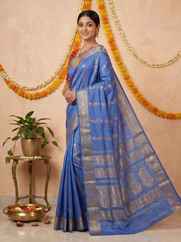 SKU0582 : Traditional Bengal Garad Silk Saree – Pure Handwoven Elegance | Swarnachari - Normal Length 6.3 mtr Plus, Zari Work, Dry Clean Only, Yes