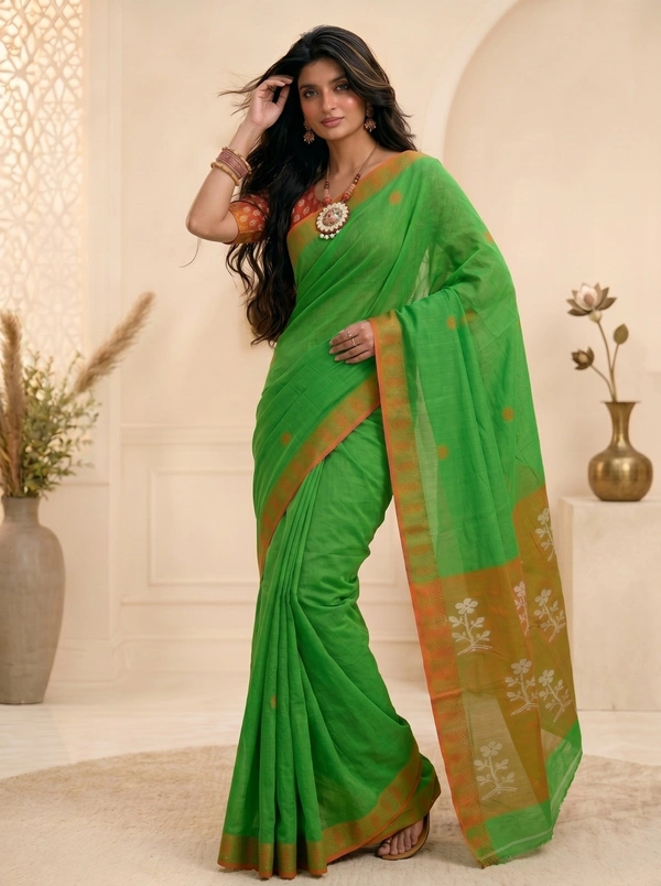 SKU0387 : Pure Khadi Cotton Saree – Handwoven, Lightweight & Breathable Fabric - Normal Length 6.3 mtr Plus, Buti / Booti, Hand Wash, Yes
