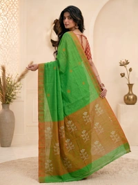 SKU0387 : Pure Khadi Cotton Saree – Handwoven, Lightweight & Breathable Fabric - Normal Length 6.3 mtr Plus, Buti / Booti, Hand Wash, Yes