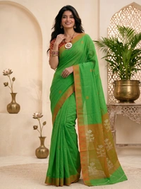 SKU0387 : Pure Khadi Cotton Saree – Handwoven, Lightweight & Breathable Fabric - Normal Length 6.3 mtr Plus, Buti / Booti, Hand Wash, Yes