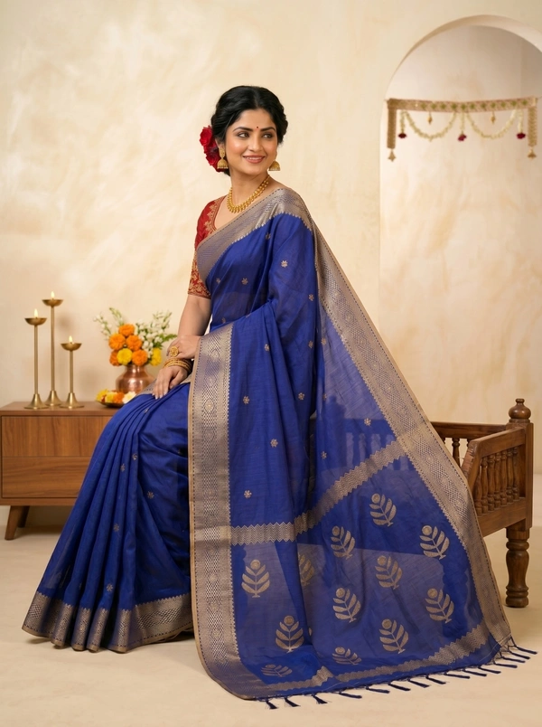 SKU0390 : Pure Khadi Cotton Saree – Handwoven, Lightweight & Breathable Fabric - Normal Length 6.3 mtr Plus, Buti / Booti, Hand Wash, Yes