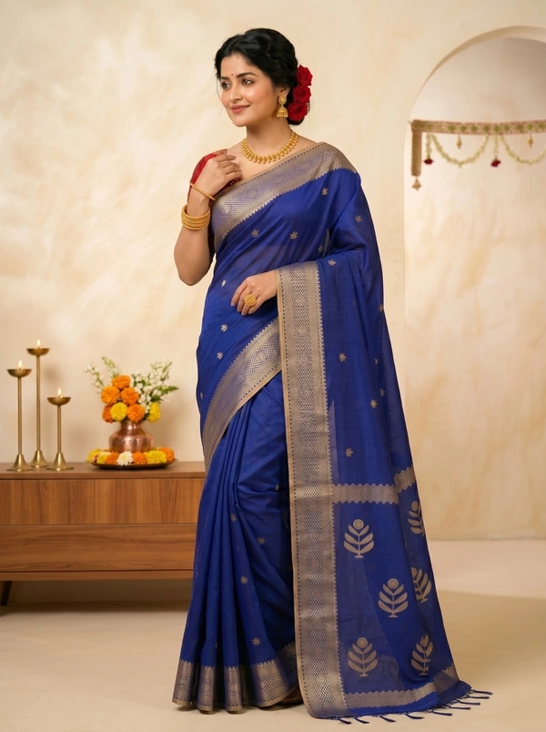 SKU0390 : Pure Khadi Cotton Saree – Handwoven, Lightweight & Breathable Fabric - Normal Length 6.3 mtr Plus, Buti / Booti, Hand Wash, Yes