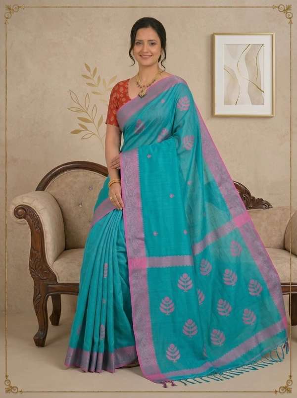 SKU0391 : Pure Khadi Cotton Saree – Handwoven, Lightweight & Breathable Fabric - Normal Length 6.3 mtr Plus, Buti / Booti, Hand Wash, Yes