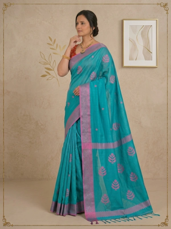 SKU0391 : Pure Khadi Cotton Saree – Handwoven, Lightweight & Breathable Fabric - Normal Length 6.3 mtr Plus, Buti / Booti, Hand Wash, Yes