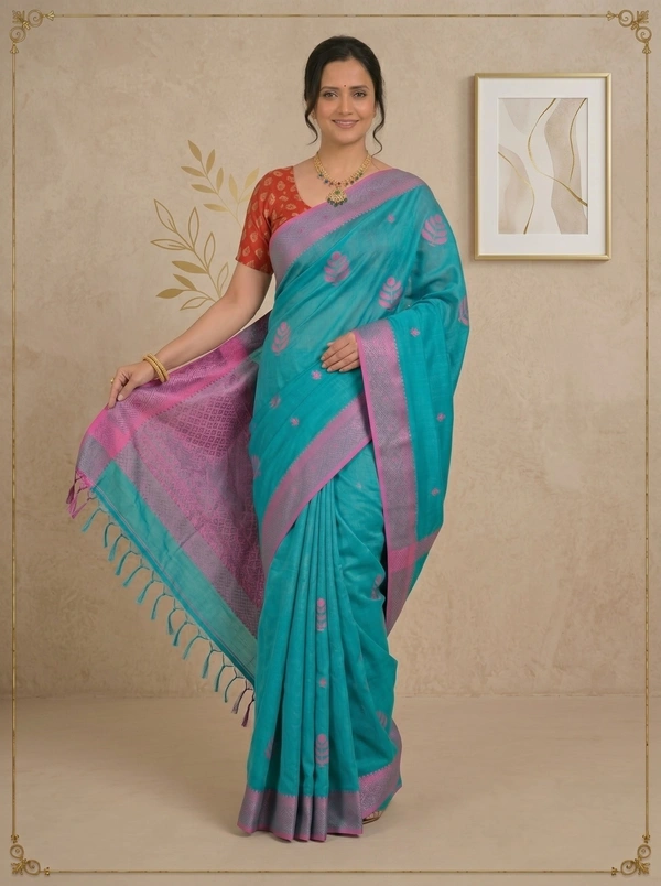 SKU0391 : Pure Khadi Cotton Saree – Handwoven, Lightweight & Breathable Fabric - Normal Length 6.3 mtr Plus, Buti / Booti, Hand Wash, Yes