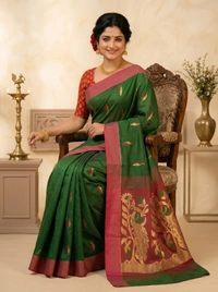 SKU0395 : Elegant Poly Cotton Saree – Lightweight & Comfortable Daily Wear - Normal Length 6.3 mtr Plus, Buti / Booti, Dry Clean Only, Yes
