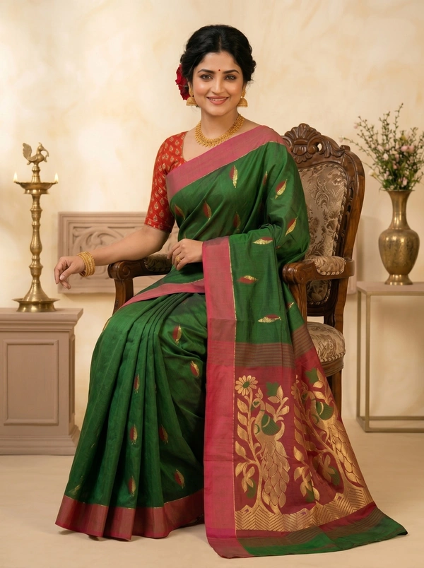 SKU0395 : Elegant Poly Cotton Saree – Lightweight & Comfortable Daily Wear - Normal Length 6.3 mtr Plus, Buti / Booti, Dry Clean Only, Yes