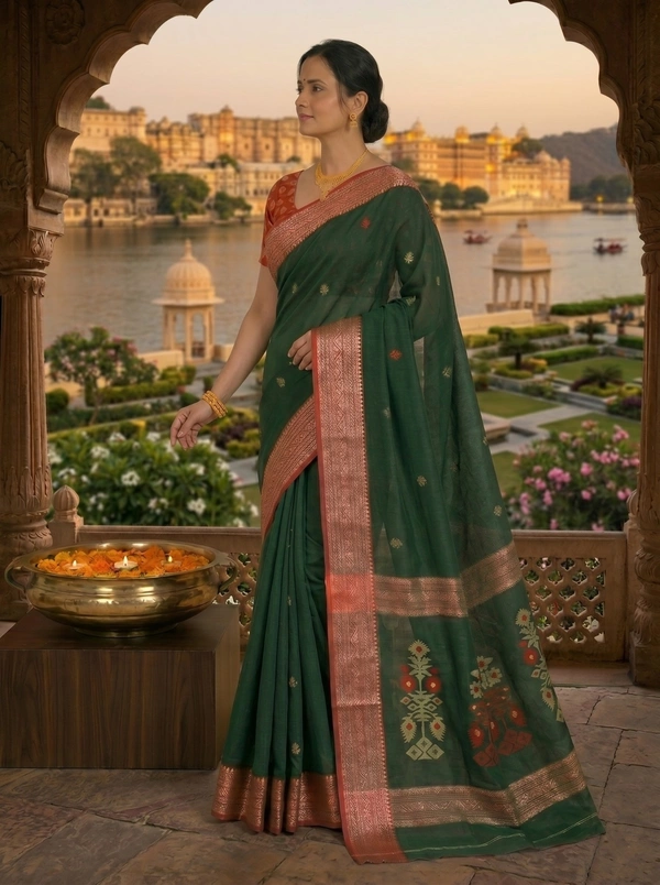 SKU0389 : Pure Khadi Cotton Saree – Handwoven, Lightweight & Breathable Fabric - Normal Length 6.3 mtr Plus, Buti / Booti, Hand Wash, Yes