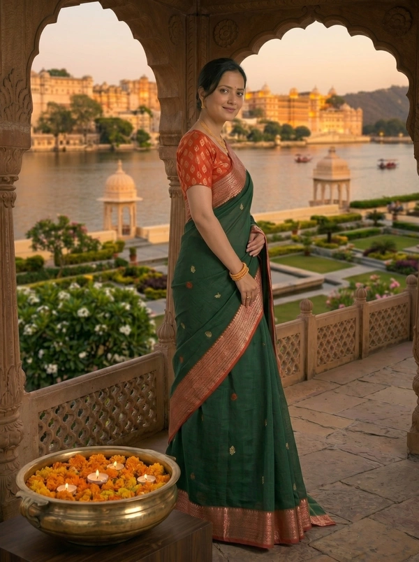SKU0389 : Pure Khadi Cotton Saree – Handwoven, Lightweight & Breathable Fabric - Normal Length 6.3 mtr Plus, Buti / Booti, Hand Wash, Yes