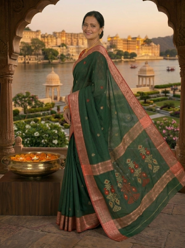 SKU0389 : Pure Khadi Cotton Saree – Handwoven, Lightweight & Breathable Fabric - Normal Length 6.3 mtr Plus, Buti / Booti, Hand Wash, Yes