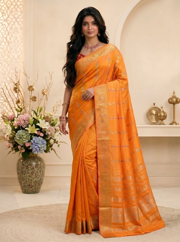 SKU0587 : Traditional Bengal Garad Silk Saree – Pure Handwoven Elegance | Swarnachari - Normal Length 6.3 mtr Plus, Zari Work, Dry Clean Only, Yes