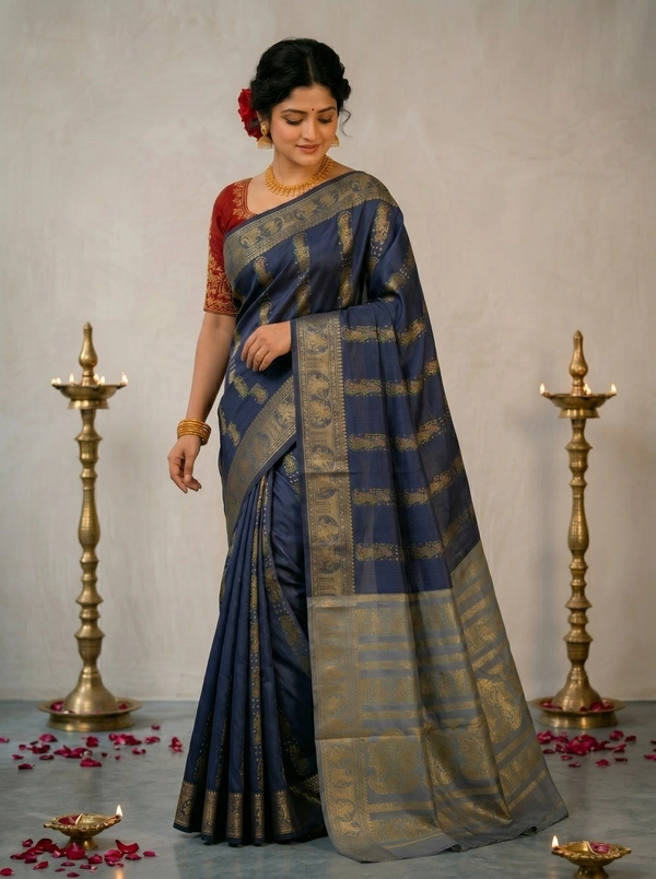 SKU0592 : Traditional Bengal Garad Silk Saree – Pure Handwoven Elegance | Swarnachari - Normal Length 6.3 mtr Plus, Zari Work, Dry Clean Only, Yes
